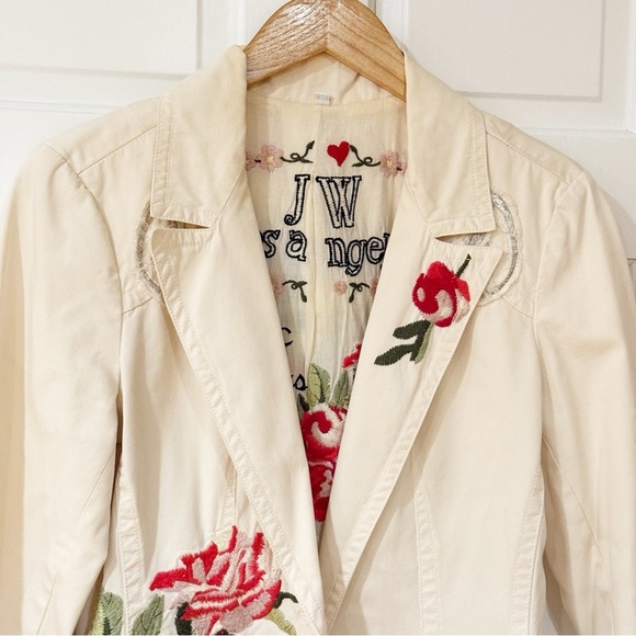 Johnny Was Vintage Ivory Embroidered Rose Floral Blazer Jacket Bohemian M - Picture 2 of 14